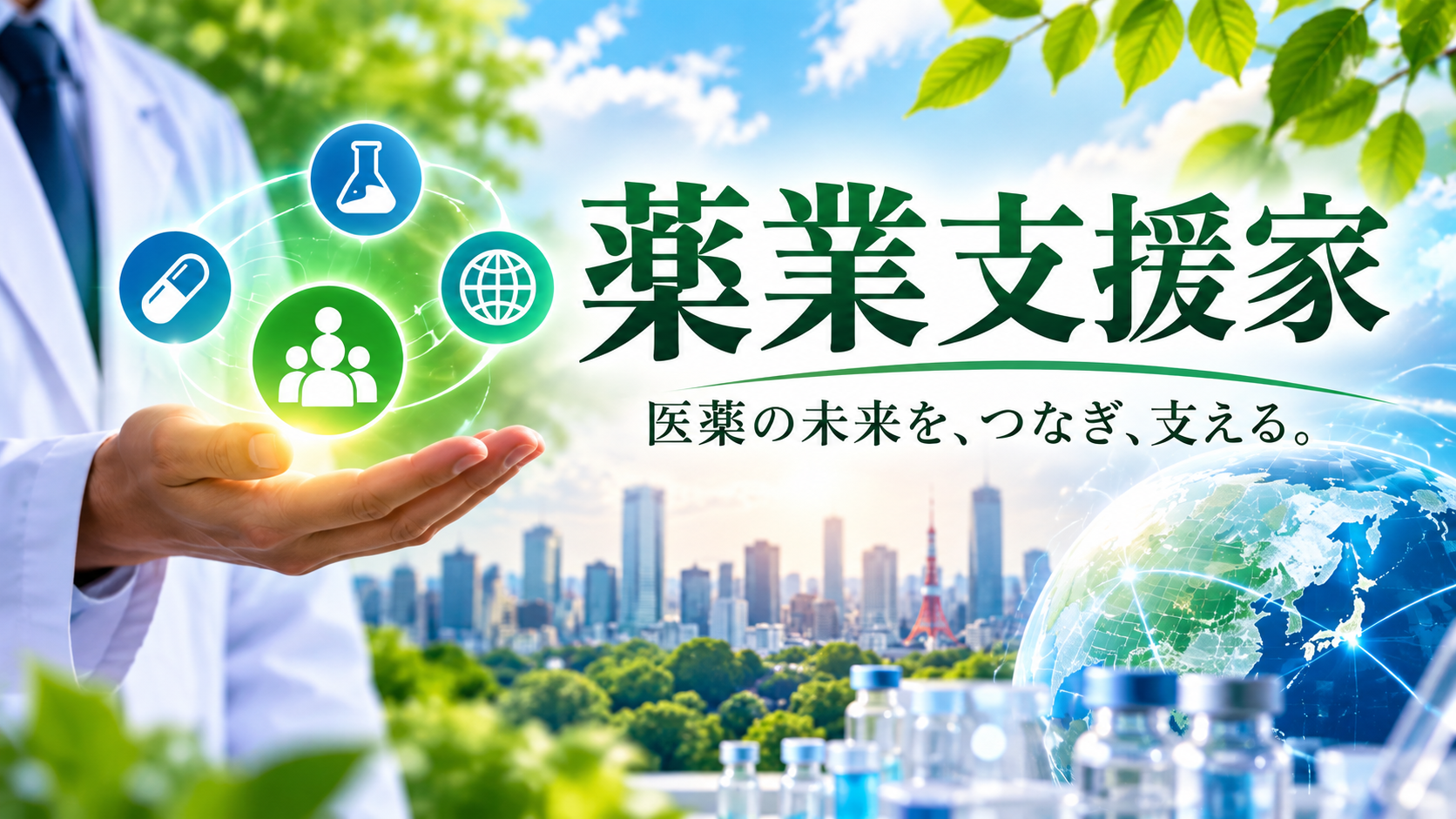 薬業支援家：医薬の未来を、つなぎ、支える。